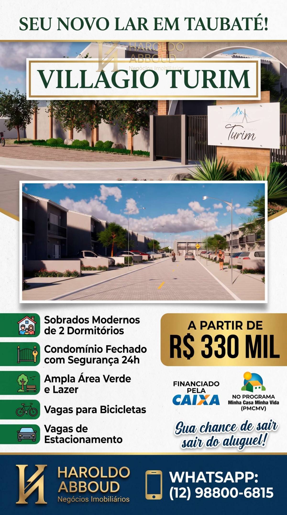 Sobrado em condomínio à venda em Taubaté, Vila Areao, com 2 quartos, 71,82m² - Haroldo Abboud Negócios Imobiliários